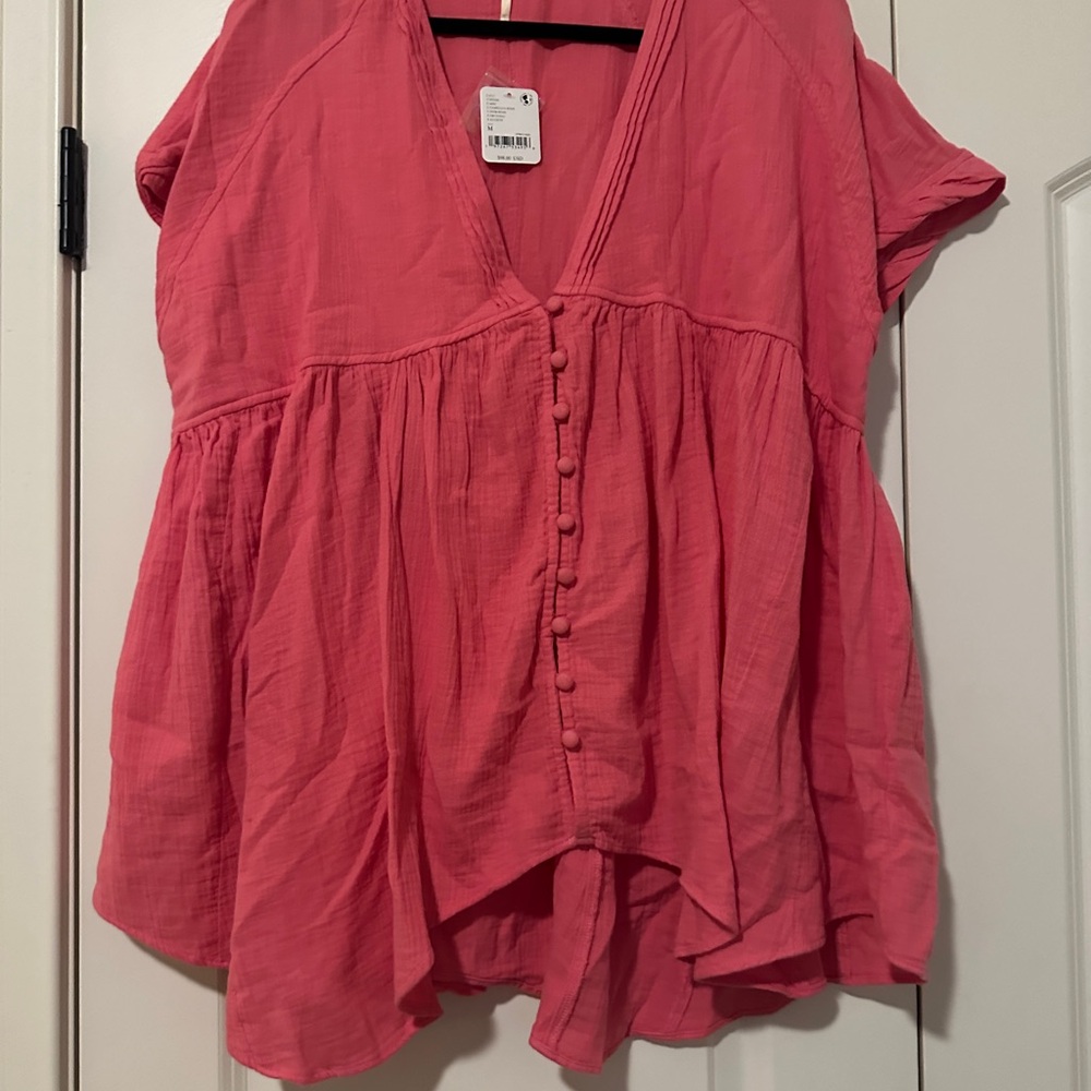 Free People Women's Pink Button-Front Top
